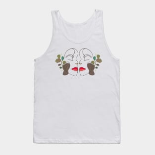 Two halves of abstract, linear women's faces facing each other. Linear and abstract art. Tank Top